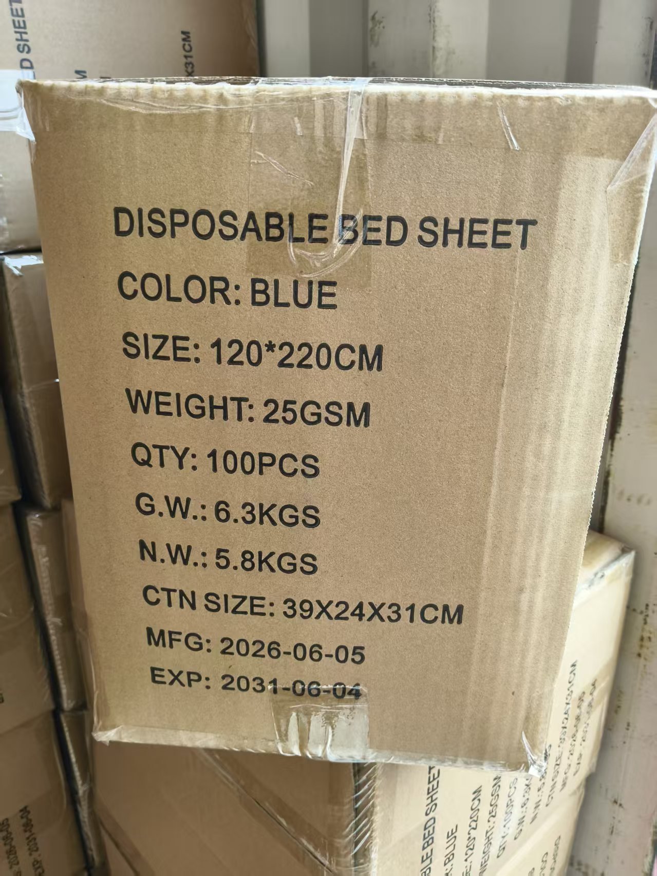 Packed cartons inspected inside a medical equipment and supplies shipment