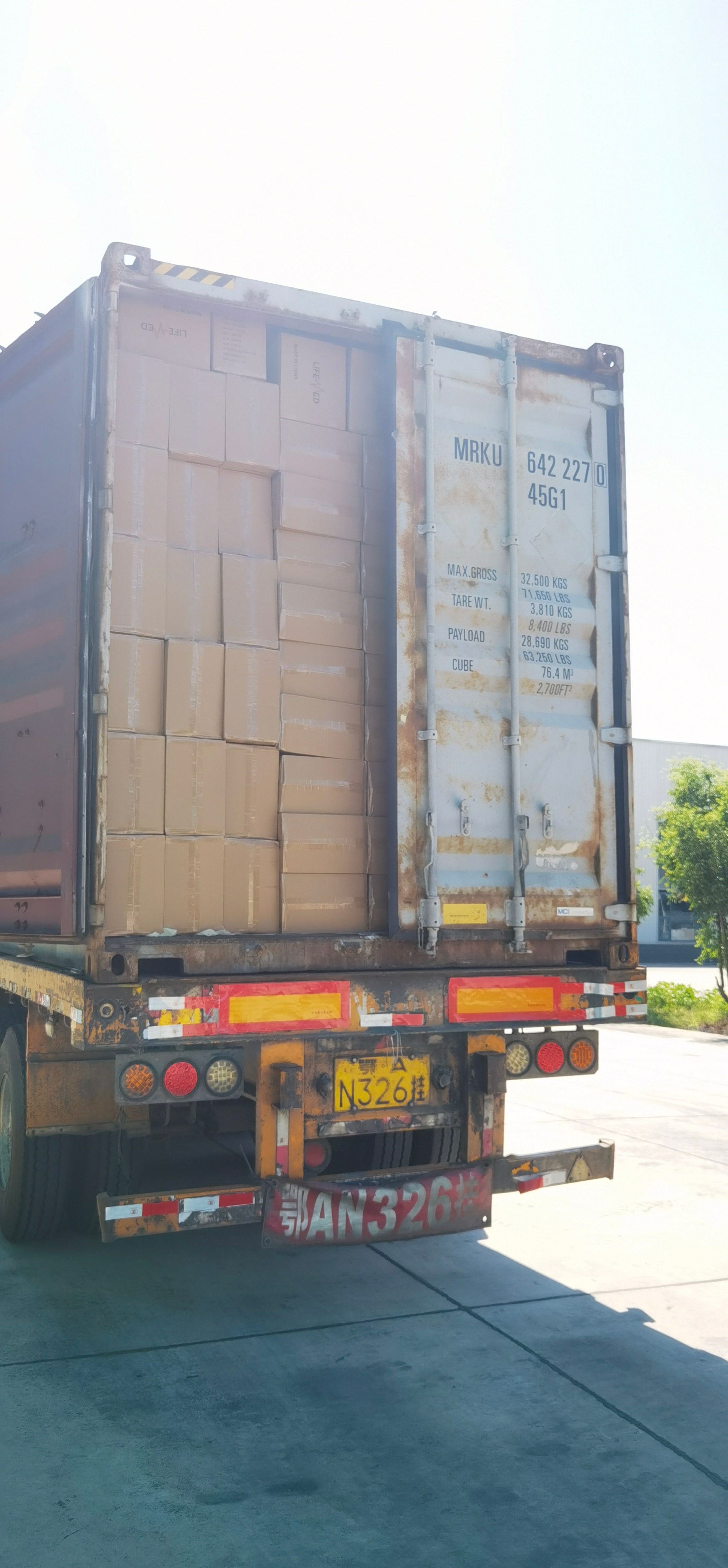 Container prepared for dispatch with medical equipment and supplies